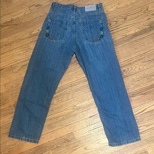 90s Floral Embroidered Straight Leg Baggy Jeans